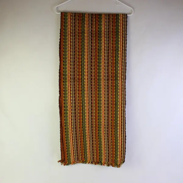 Multicolor Striped Table Runner 62in Green Brown Ochre Cream