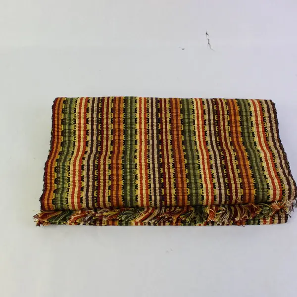 Multicolor Striped Table Runner 62in Green Brown Ochre Cream
