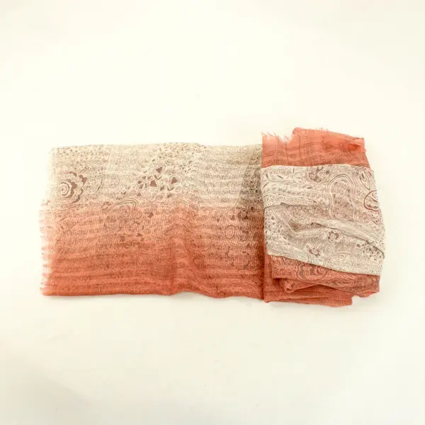Sheer Pink and Off-White Paisley Print Lightweight Scarf Wrap 38"x74"