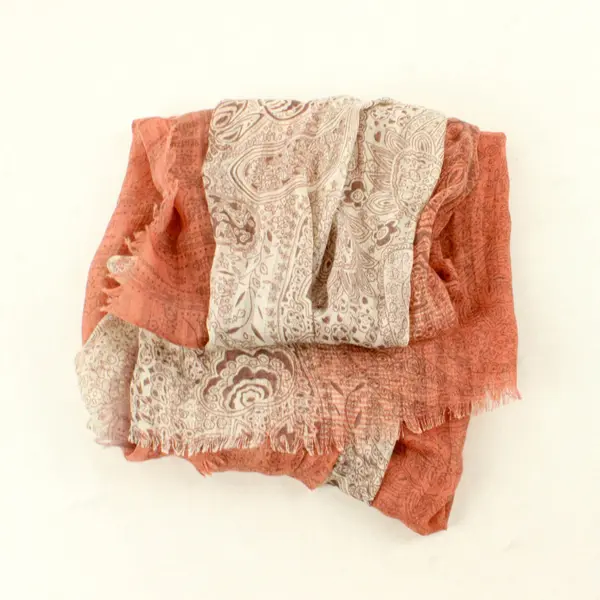 Sheer Pink and Off-White Paisley Print Lightweight Scarf Wrap 38"x74"