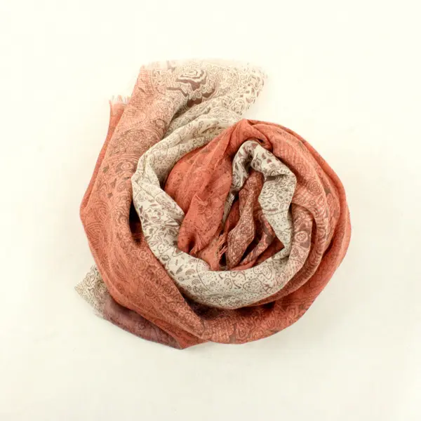 Sheer Pink and Off-White Paisley Print Lightweight Scarf Wrap 38"x74"