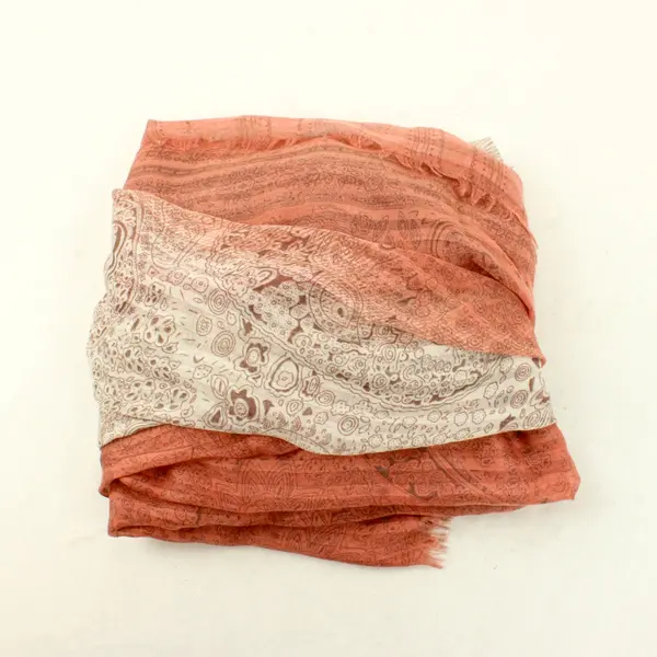 Sheer Pink and Off-White Paisley Print Lightweight Scarf Wrap 38"x74"