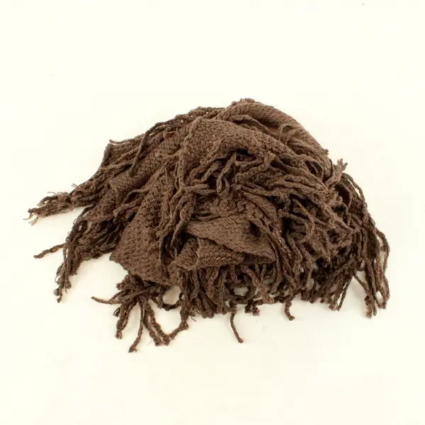 Sparkly Brown Fringe Ruffled Knit Scarf 70"