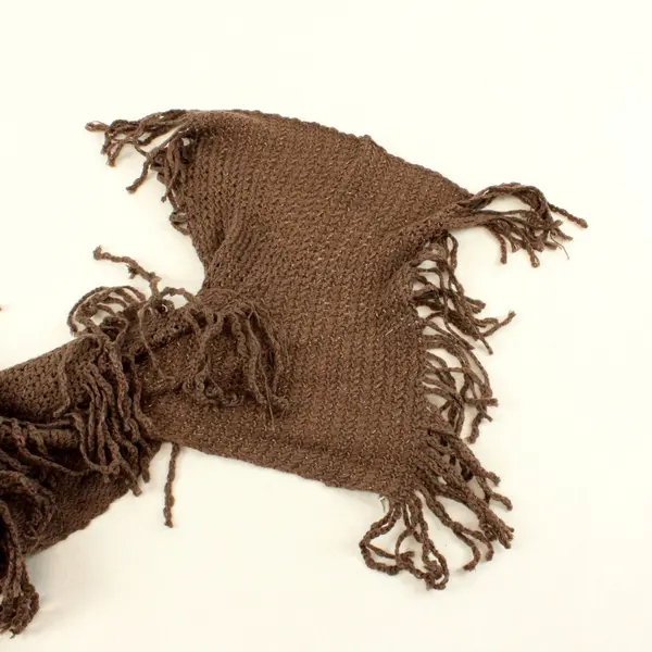 Sparkly Brown Fringe Ruffled Knit Scarf 70"