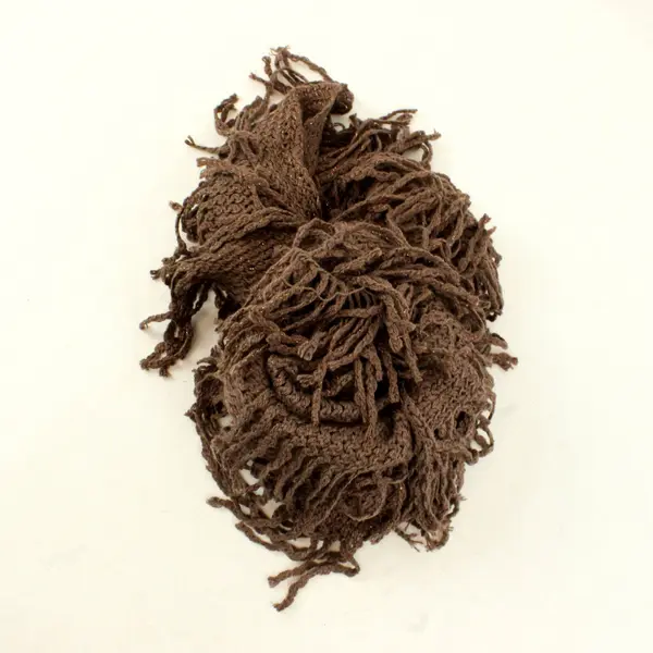 Sparkly Brown Fringe Ruffled Knit Scarf 70"