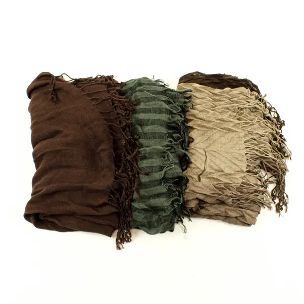 Lot of 3 Fringe Scarves Brown and Green