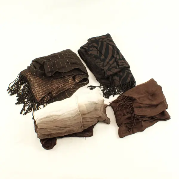 Lot of 4 Lightweight Rectangle Scarves Mixed Brown Tan Black Tones