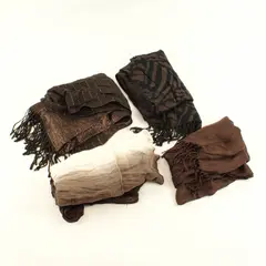 Lot of 4 Lightweight Rectangle Scarves Mixed Brown Tan Black Tones