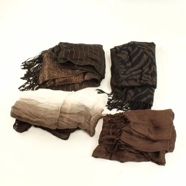 Lot of 4 Lightweight Rectangle Scarves Mixed Brown Tan Black Tones
