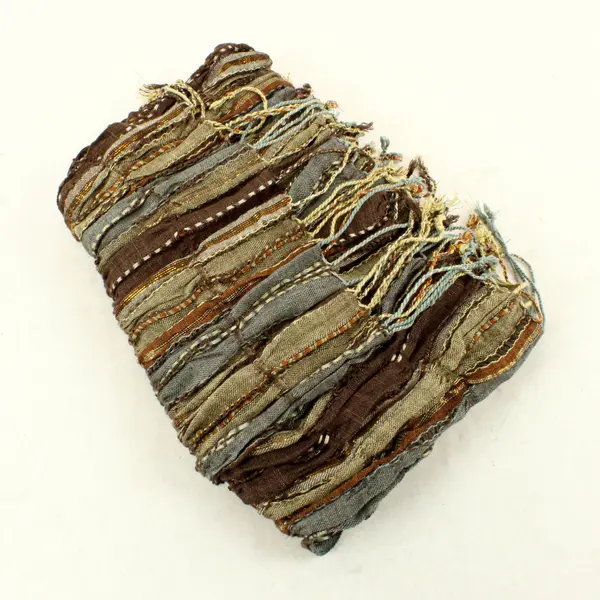 Sparkly Brown and Gray Striped Woven Fringe Lightweight Scarf 21"x70"