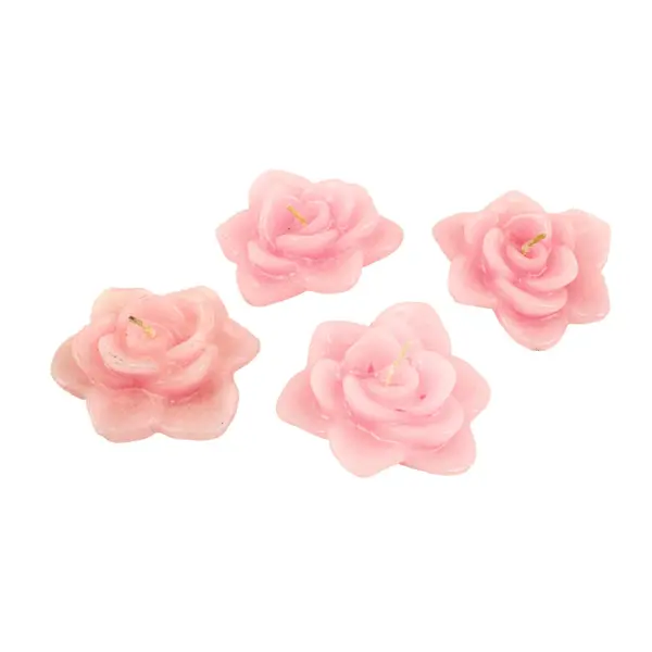 Set of 4 Floating Pink Rose Candles Decorative Centerpiece Wedding Decor