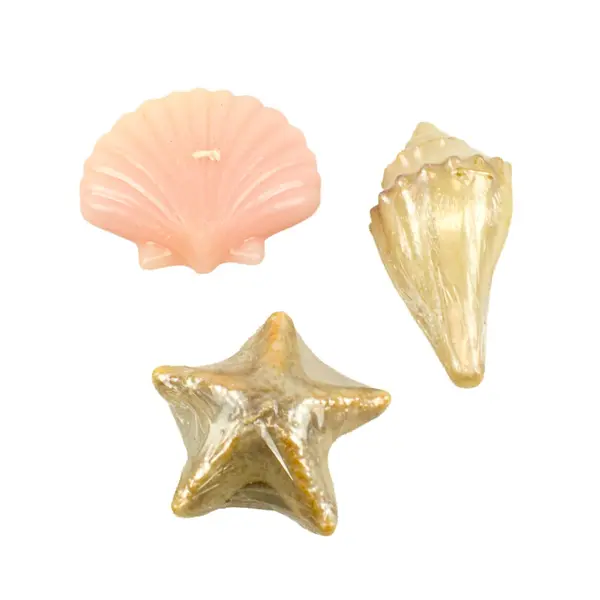 Lot of 3 Beach Motif Decorative Candles Seashell Starfish Coastal Decor