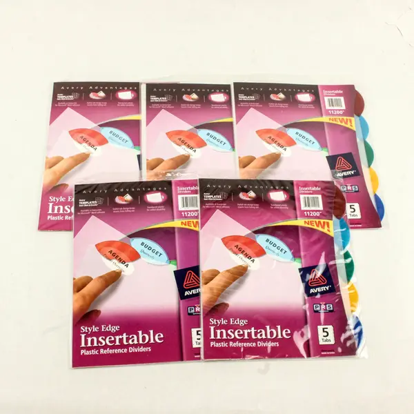 Lot of 5 Avery Advantages Plastic Dividers Insertable 5 Tab Style Edge