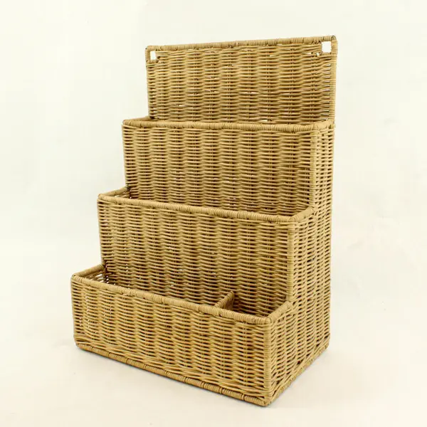Vintage 4-Tier Woven Wicker Desk Wall Organizer Paper Mail Holder