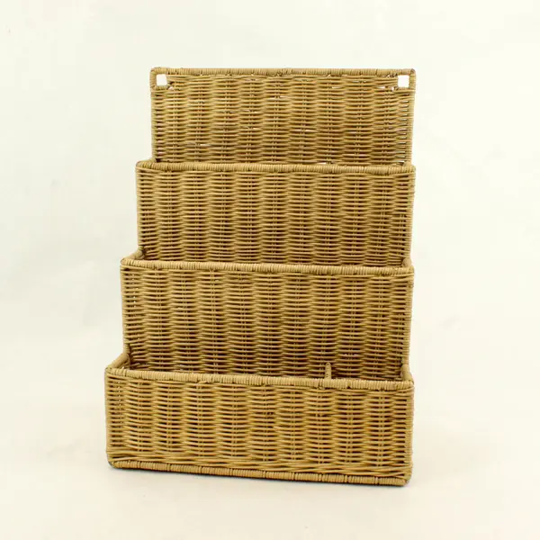 Vintage 4-Tier Woven Wicker Desk Wall Organizer Paper Mail Holder