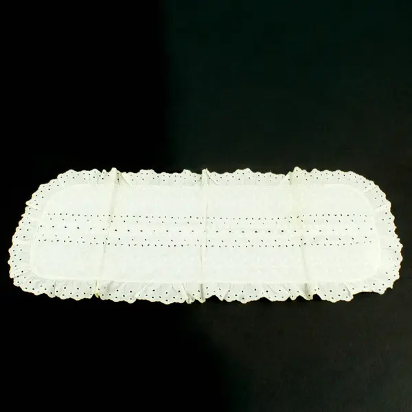 White Eyelet Embroidery Table Runner Ruffled Edge 29x12.5in