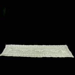 Vintage Hand Crocheted Filet Lace Table Runner Tablecloth 48x17.25