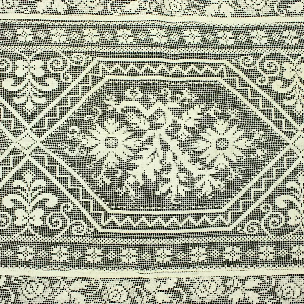 Vintage Hand Crocheted Filet Lace Table Runner Tablecloth 48x17.25