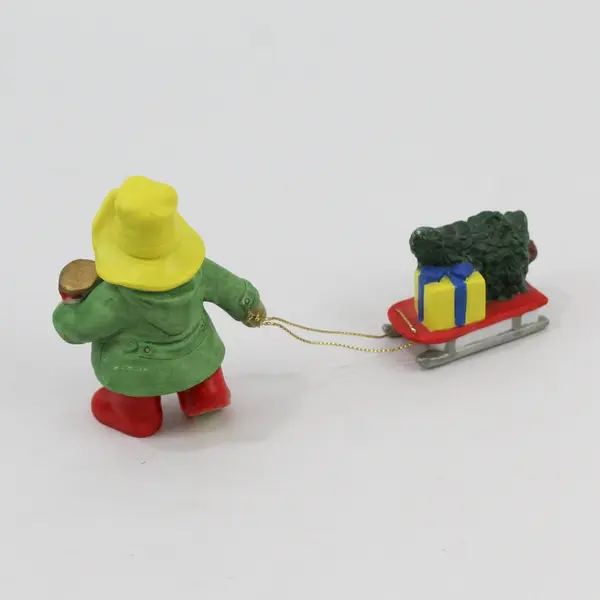 1991 Enesco Paddington Pulling A Sled With A Christmas Tree And Gifts