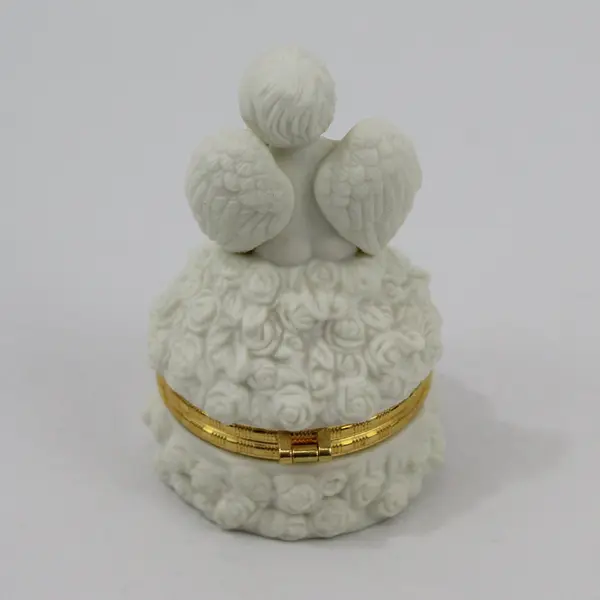 GHE Ceramic Thinking In Roses Cherub Trinket Box