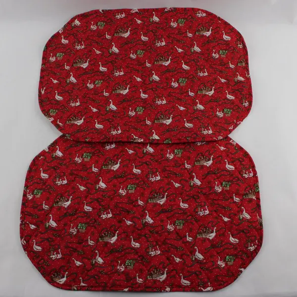 Set of 2 Vintage Handmade Quilted Goose Duck Pattern Christmas Placemats 17.5"