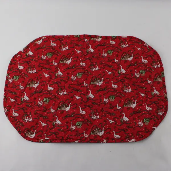 Set of 2 Vintage Handmade Quilted Goose Duck Pattern Christmas Placemats 17.5"