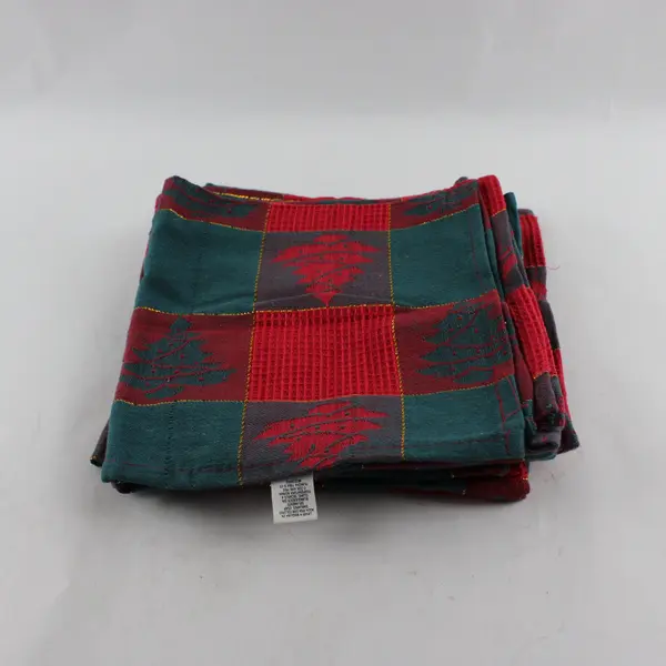 Set of 5 Red Green and Gold Christmas Tree Check Pattern Cloth Napkins