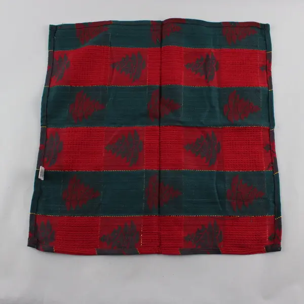 Set of 5 Red Green and Gold Christmas Tree Check Pattern Cloth Napkins