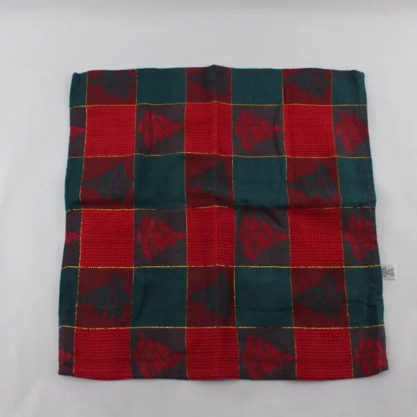 Set of 5 Red Green and Gold Christmas Tree Check Pattern Cloth Napkins