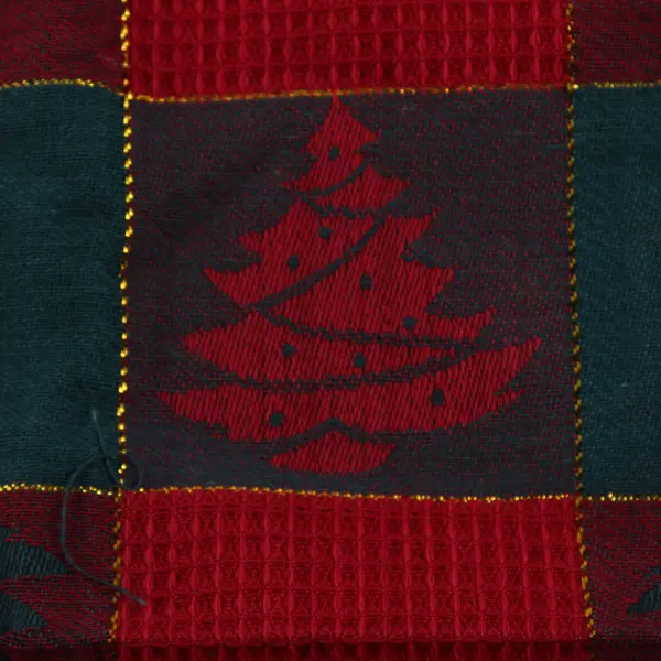 Set of 5 Red Green and Gold Christmas Tree Check Pattern Cloth Napkins
