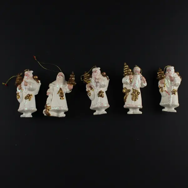 Lot of 5 Silvestri Glittery White and Gold Christmas Ornaments