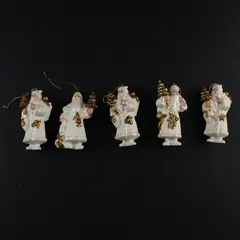 Lot of 5 Silvestri Glittery White and Gold Christmas Ornaments