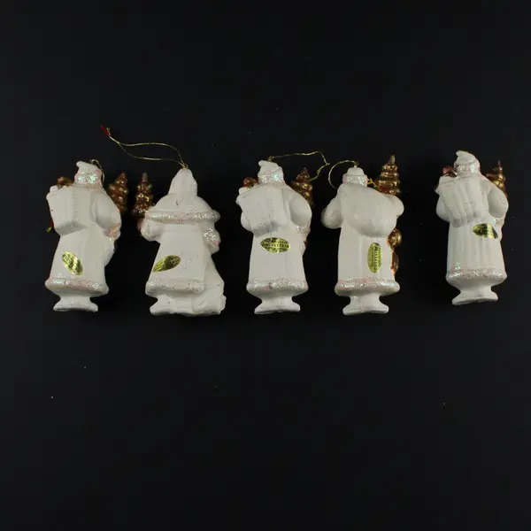 Lot of 5 Silvestri Glittery White and Gold Christmas Ornaments