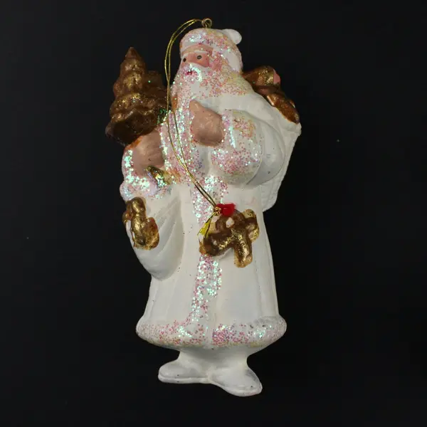Lot of 5 Silvestri Glittery White and Gold Christmas Ornaments