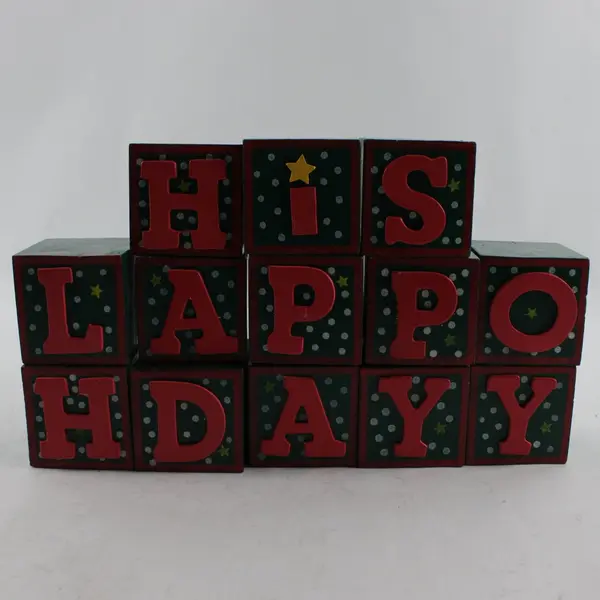 Lot of 13 Happy Holidays Red and Green Spell-Out Wooden Blocks Christmas Decor