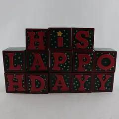 Lot of 13 Happy Holidays Red and Green Spell-Out Wooden Blocks Christmas Decor