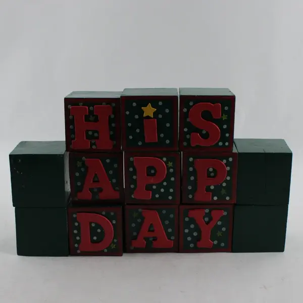 Lot of 13 Happy Holidays Red and Green Spell-Out Wooden Blocks Christmas Decor