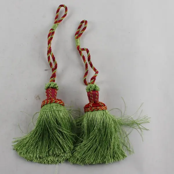 Set of 2 Green and Pink Tassel Curtain Tiebacks