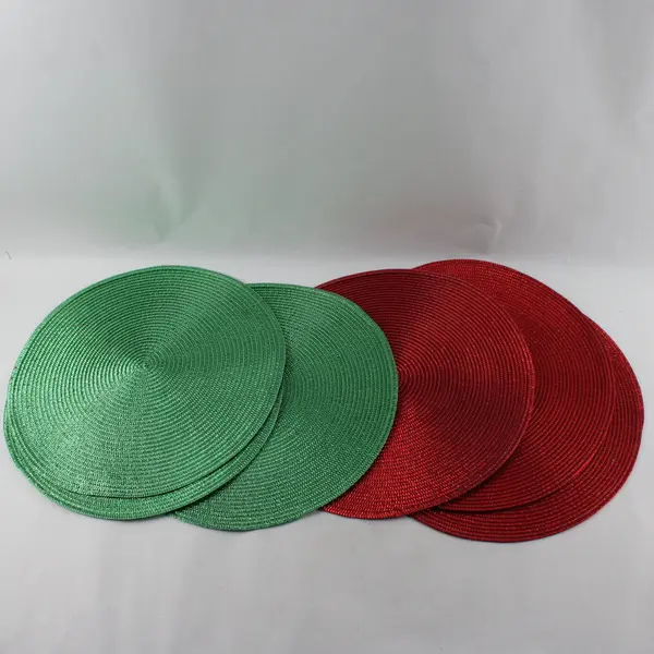 Lot of 6 Shiny Red and Green Round Christmas Placemats 15"