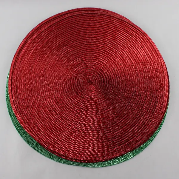 Lot of 6 Shiny Red and Green Round Christmas Placemats 15"