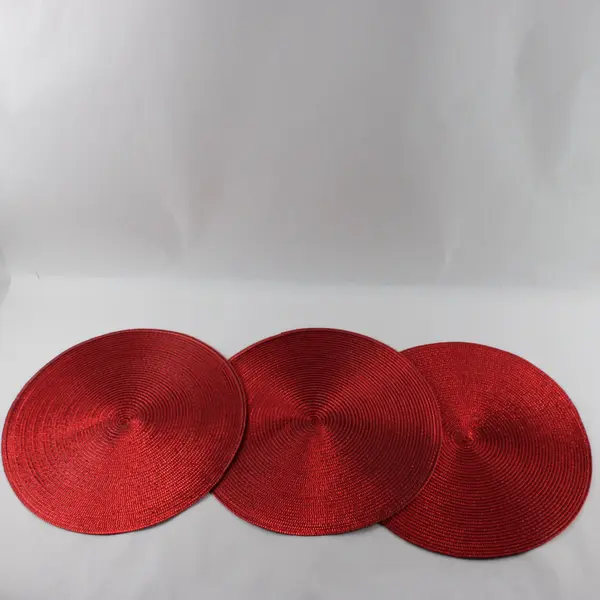 Lot of 6 Shiny Red and Green Round Christmas Placemats 15"
