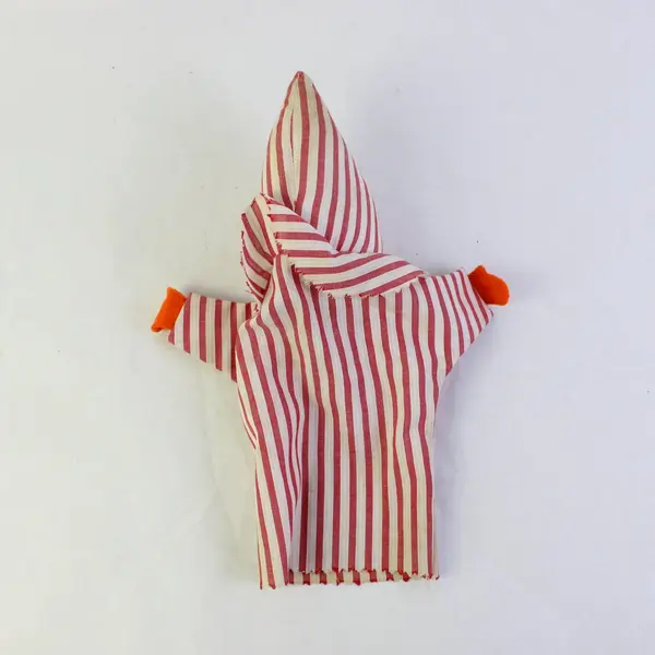 Vintage Striped Clown Girl Hand Puppet FLAWED