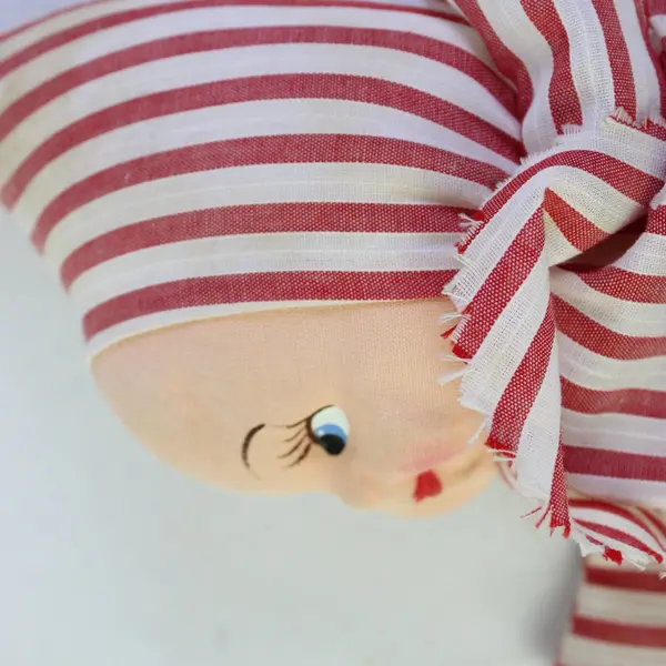 Vintage Striped Clown Girl Hand Puppet FLAWED