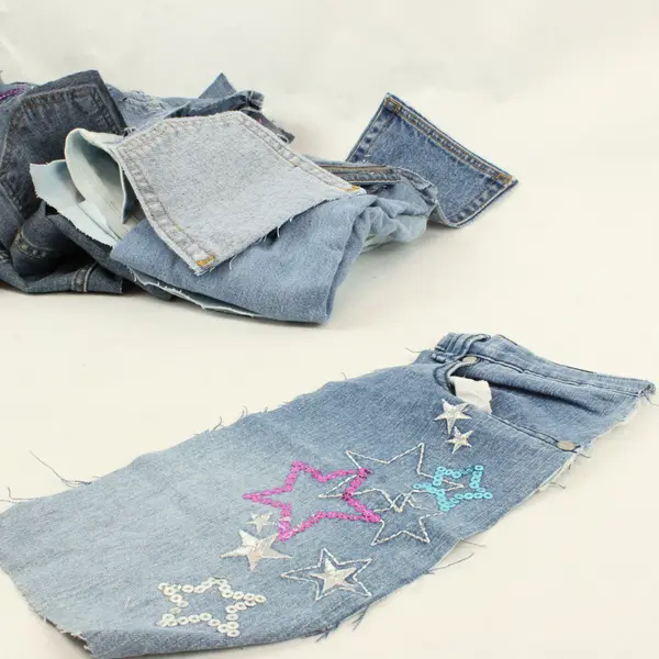6+ Lbs Jean Denim Scraps Light, Medium, and Dark Blue Wash