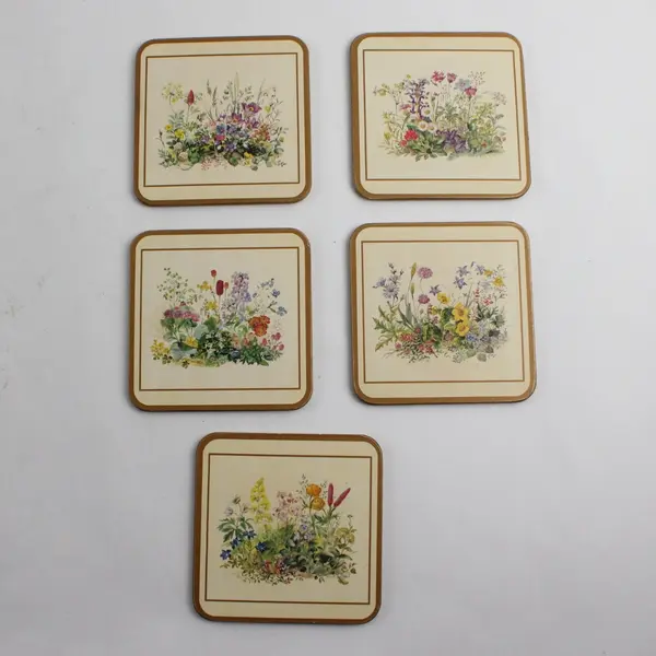 Set of 5 Pimpernel Cork Back Coasters In Box Meadow Flowers, England 