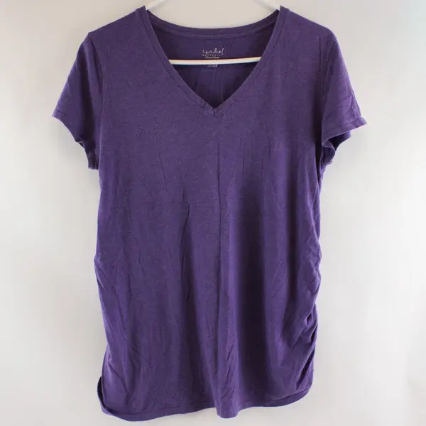 Isabel Maternity by Ingrid & Isabel Purple V-Neck Short Sleeve Shirt Size L