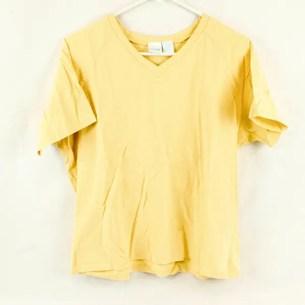 Prospirit  Women's Pastel Yellow Short Sleeve V-Neck T-Shirt Size L 