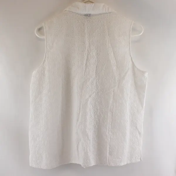 Autograph New York White Eyelet Sleeveless Button Up Shirt Women's XL
