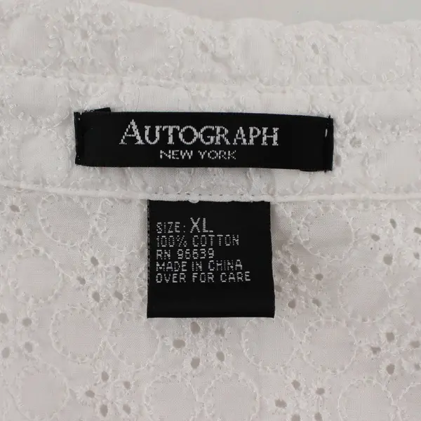 Autograph New York White Eyelet Sleeveless Button Up Shirt Women's XL