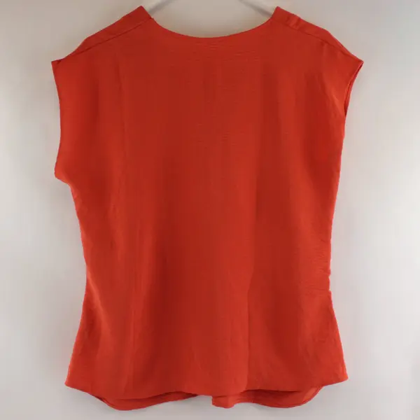 Coral Lightweight V-Neck Blouse Wooden Buttons Elastic Sides Women's M 